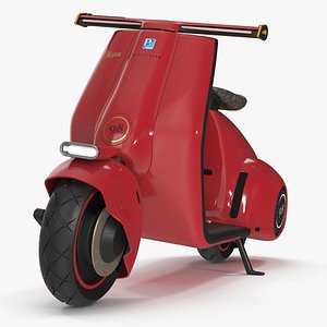 Red Electric Scooter Vespa 98 Parked Lights On