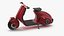 Roter Elektroroller Vespa 98 mit eingeschaltetem Licht geparkt