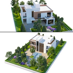 3D Modern House Exterior 3D Scene - Fully Landscaped