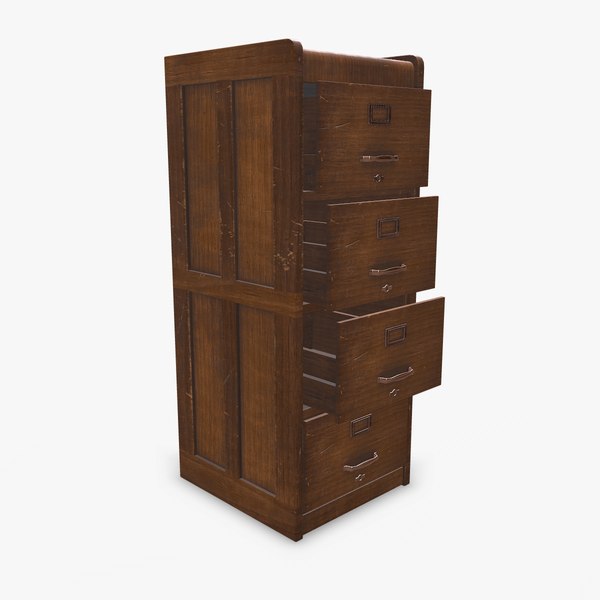 Old Wooden Filing Cabinet Low-poly PBR 3D model