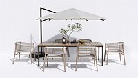 Outdoor Rattan Dining Set with 6 Chairs Rectangular Table and Cantilever Umbrella