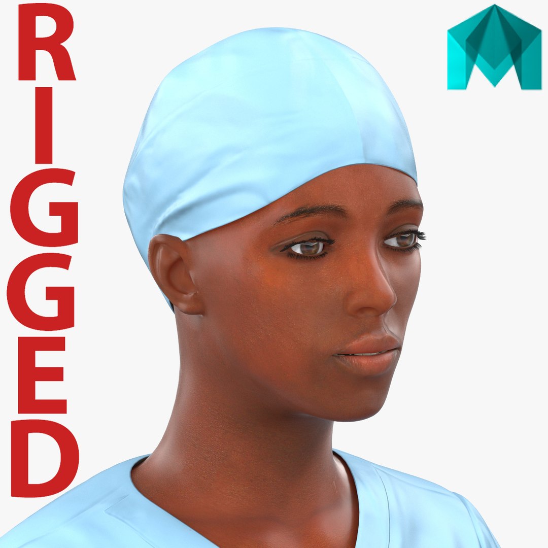 Female Surgeon African American Rigged 2 with Blood for Maya 3D Model 3D model preview