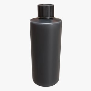 Black Plastic Cylinder Bottle With Ribbed Screw Cap 3D