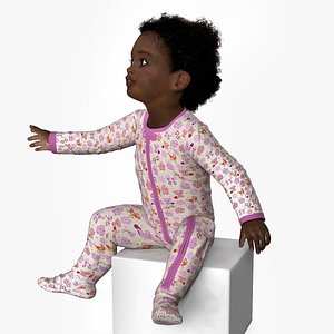 African Baby Girl Wearing Full Bodysuit Sitting Fur 3D model