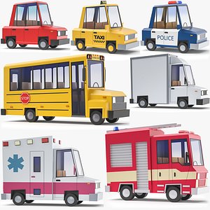Stylized Low Poly Vehicles Bundle 3D Models.