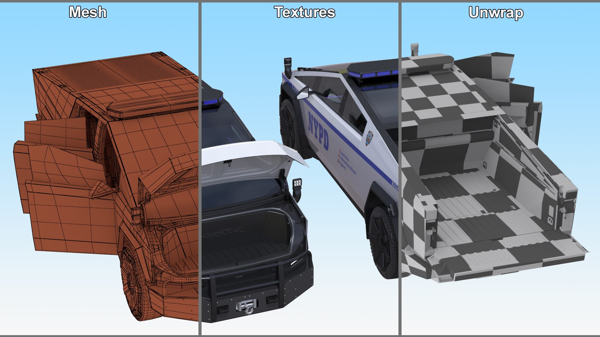 3D model Tesla Cybertruck NYPD Rigged for Cinema 4D https://p.turbosquid.com/ts-thumb/nV/CGmq1d/Cn/teslacybertrucknypdriggedforcinema4dmb3dmodel031/jpg/1727231483/1920x1080/fit_q87/1cb0a599b31b1f5c17aeeeb9160163268c500c25/teslacybertrucknypdriggedforcinema4dmb3dmodel031.jpg