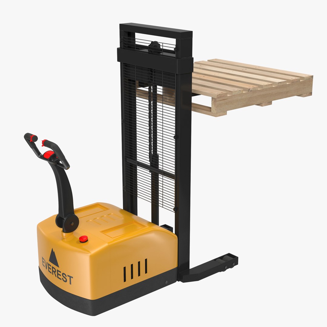 Electric Walkie Stacker and Wooden Pallet 3D model preview