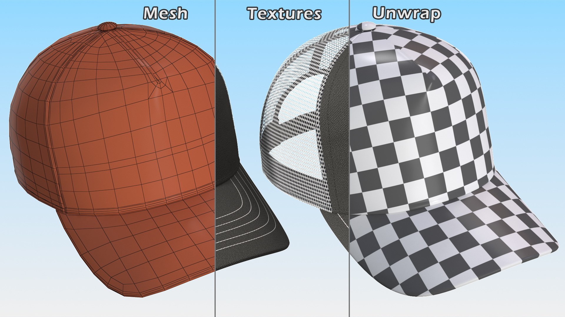 Trucker Hat Grey 3D https://p.turbosquid.com/ts-thumb/nV/bK9dwt/hS/truckerhatgreyvray3dmodel016/jpg/1627856416/1920x1080/fit_q87/431601d6c74031471cbdc91fb9c7658ffd6d4edc/truckerhatgreyvray3dmodel016.jpg