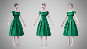 Dress 42 Emerald Velvet Green 3D
