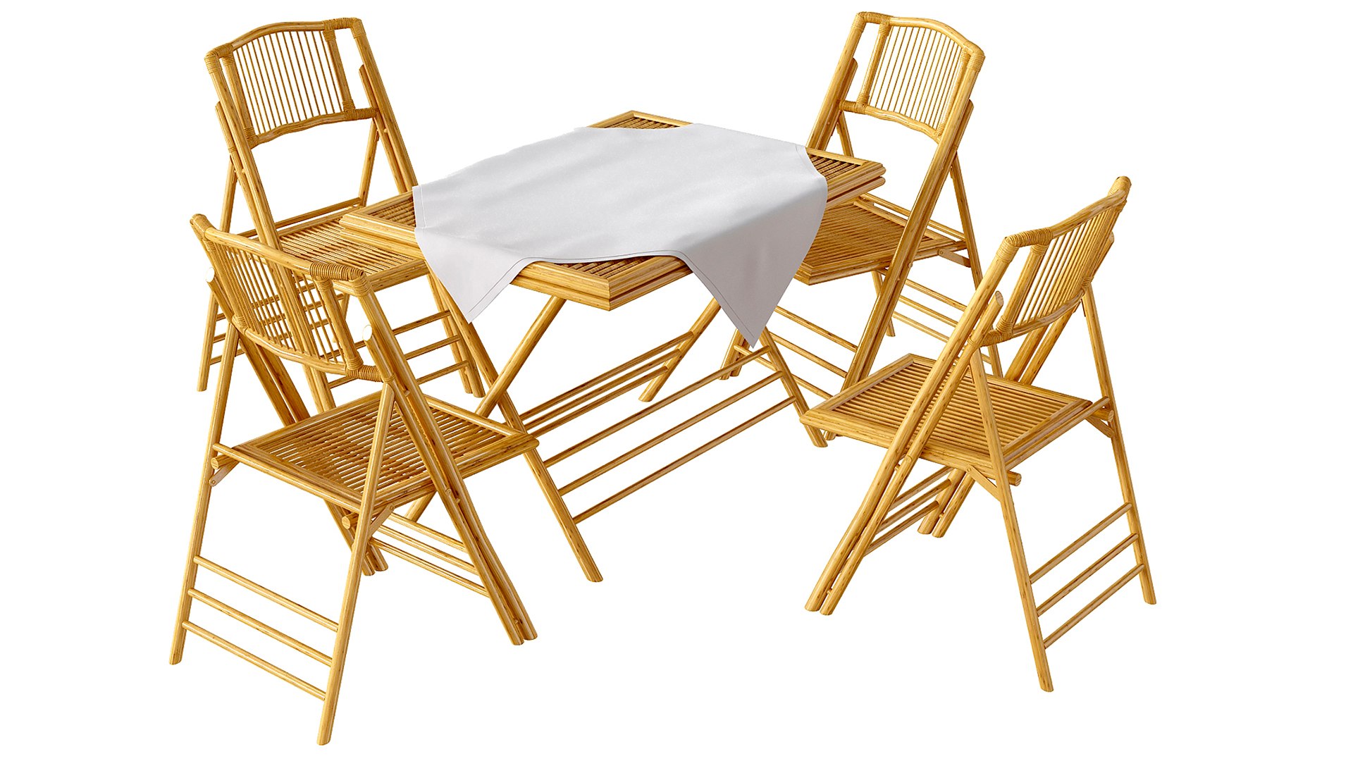 Bamboo Table And Chair Set With Tablecloth 3D Model TurboSquid 1968669