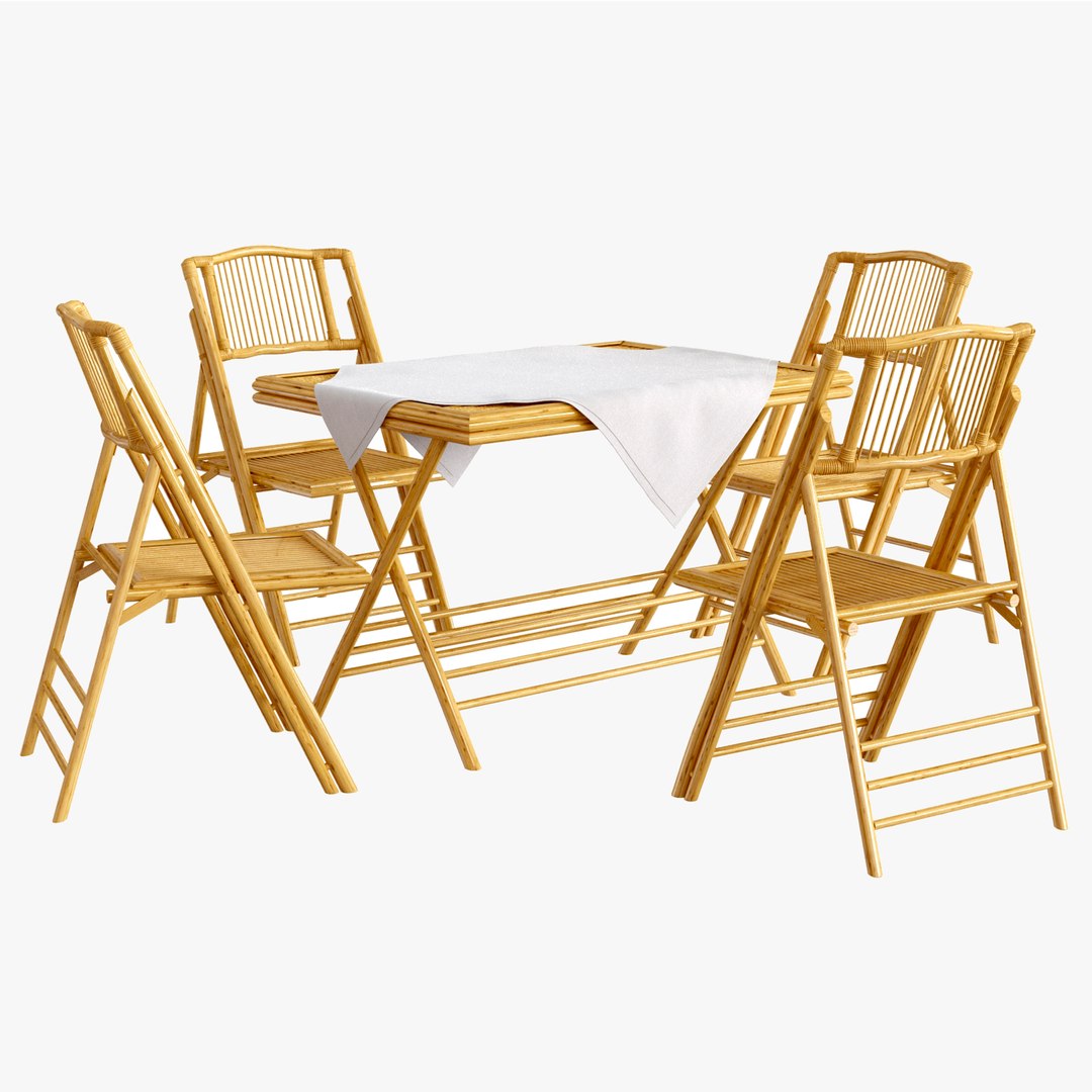 Bamboo Table And Chair Set With Tablecloth 3D Model TurboSquid 1968669
