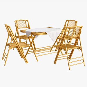 Bamboo table and chair set with tablecloth 3D model