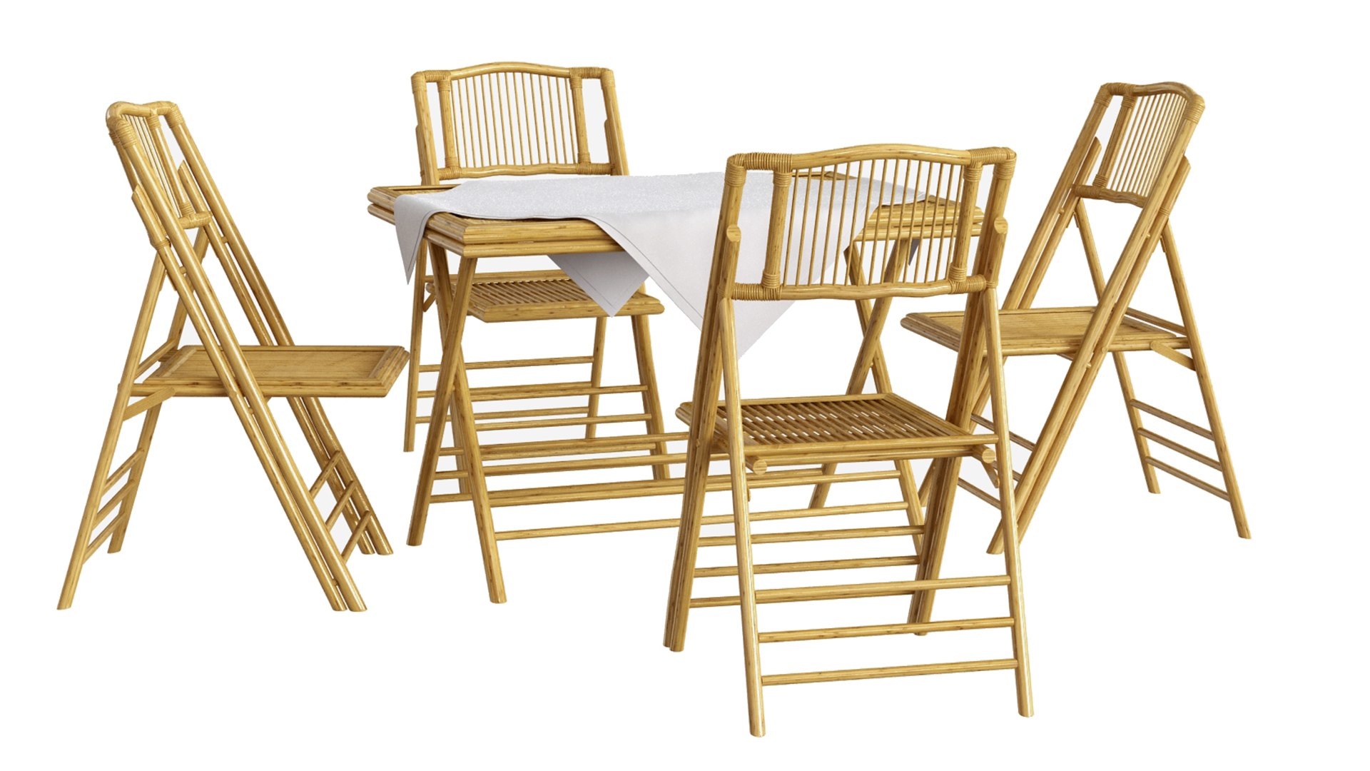 Bamboo Table And Chair Set With Tablecloth 3D Model TurboSquid 1968669