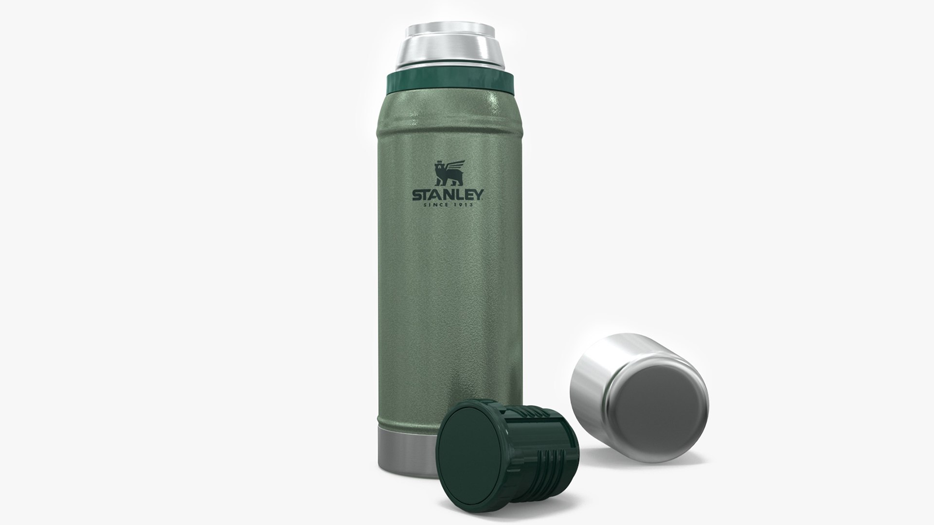 Stanley Stainless Steel Vacuum Bottle Green Open 3D model preview