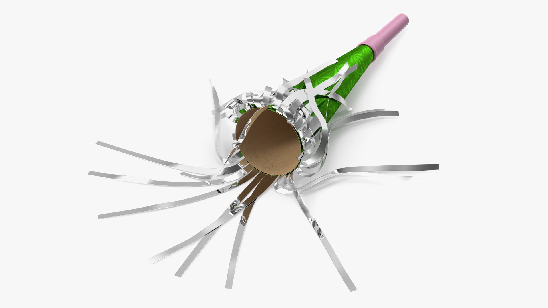 Party Horn Blower Lying Green 3D model preview