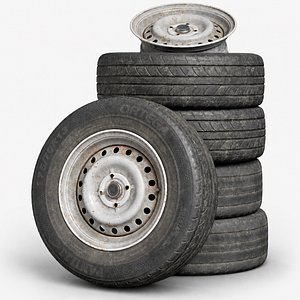 Car Wheel Rim Tire Pack - Clean New and Worn Dirty Old GameReady