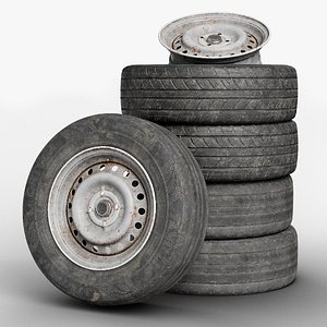 Game Ready Car Wheel Rim Tire Pack -Clean New and Worn Dirty Old 3D