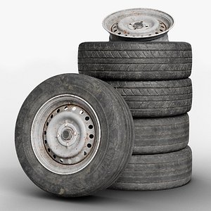 Car Wheel Rim Tire Pack - Clean New and Worn Dirty Old GameReady