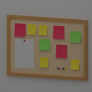 Cartoon Cork Board With Push Pin 3D