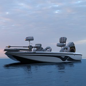 Open Deck Casting Boat White Floating Rigged for Cinema 4D model