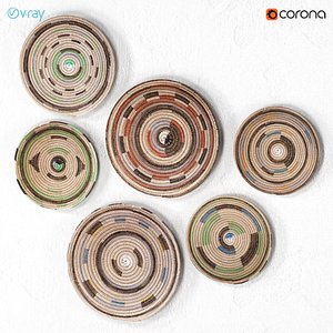 3D set african baskets wall