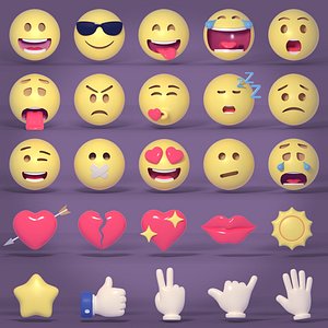 Smileys Emoji Cartoon Icons Pack Collection -- Hand Heart Star Sun Lips