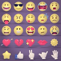 Smileys Emoji Cartoon Icons Pack Collection -- Hand Heart Star Sun Lips