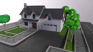 Low-poly PBR set City Hause VR building 3D