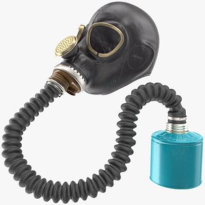 Black Rubber Gas Mask with Hose Rigged for Maya