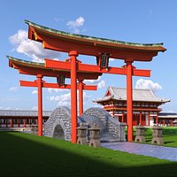 Torii Gate with Bridge and Stone Lanterns