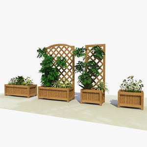 3D A Collection of 4 Wooden Garden Planters