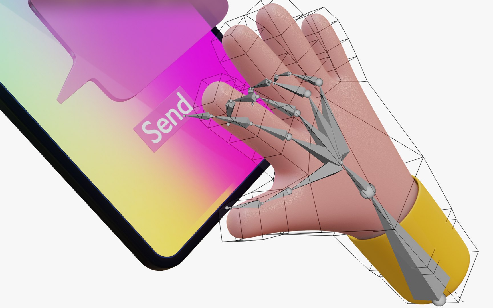 3D Model Smartphone With Text Bubbles And Cartoon Hand - TurboSquid 2177413