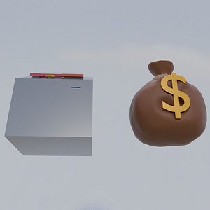 3D model A slot machine or ATM or other device and a bag of money