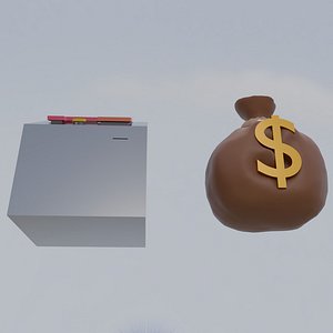 A slot machine or ATM or other device and a bag of money