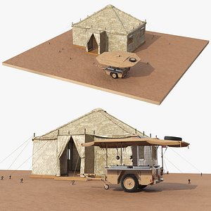 Army Command Tent with Field Kitchen Trailer