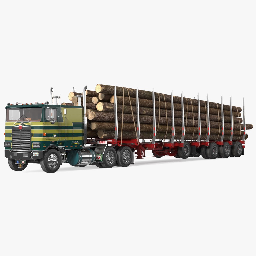Marmon Truck With Logging Trailer 3D model preview