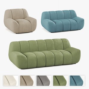 Sofa Set - 3 Pieces - 5 Colors 3D model