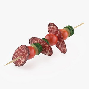 Salami with Vegetables on Wooden Skewer 3D model