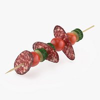 Salami with Vegetables on Wooden Skewer