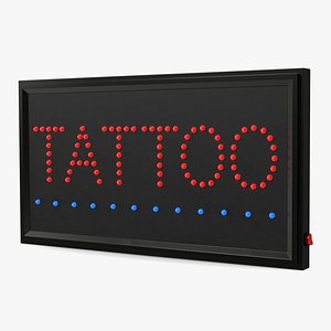3D model Light Billboard Tattoo LED Red Sign ON