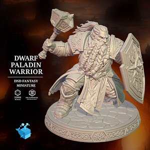 3D model Dwarf Paladin Warrior S32mm DND Miniature Pre-Supported STL
