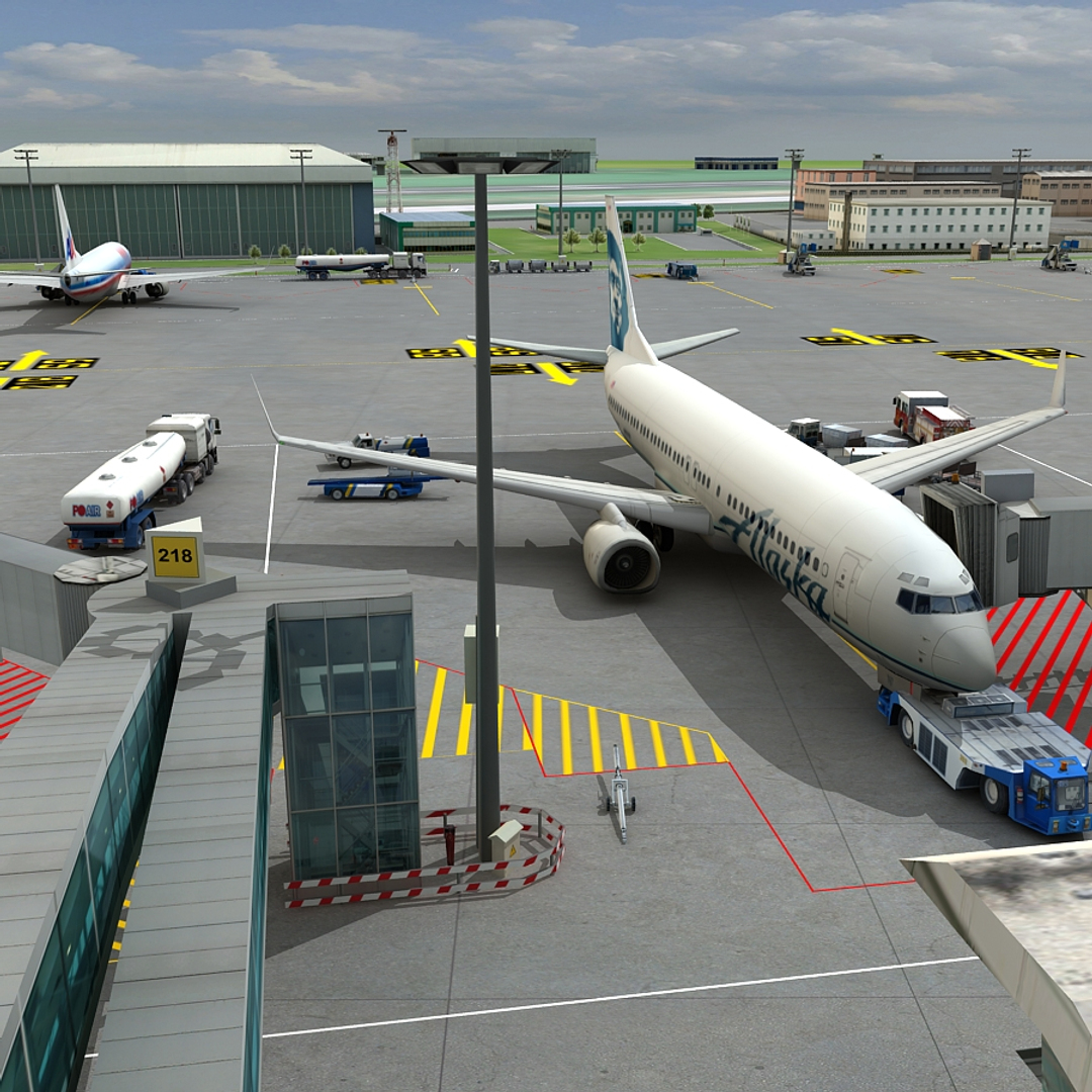 3d international airport vehicles planes model