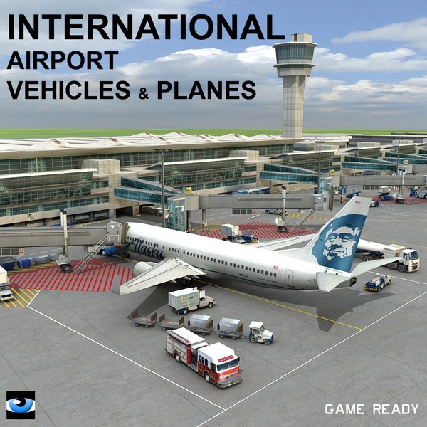 3d international airport vehicles planes model