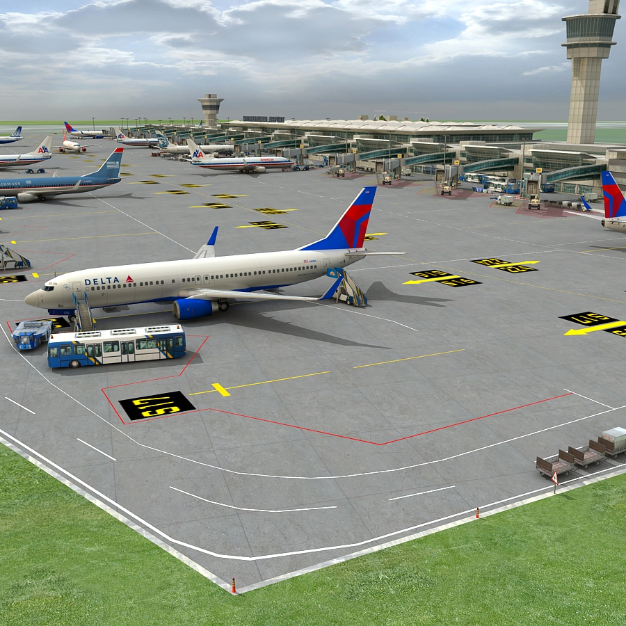 3d international airport vehicles planes model