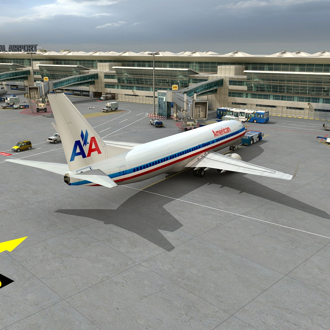 3d international airport vehicles planes model