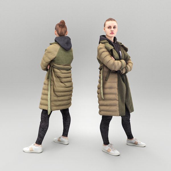 3D Standing young woman in puffer jacket 406 model
