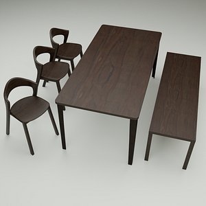 wood table set 3D model