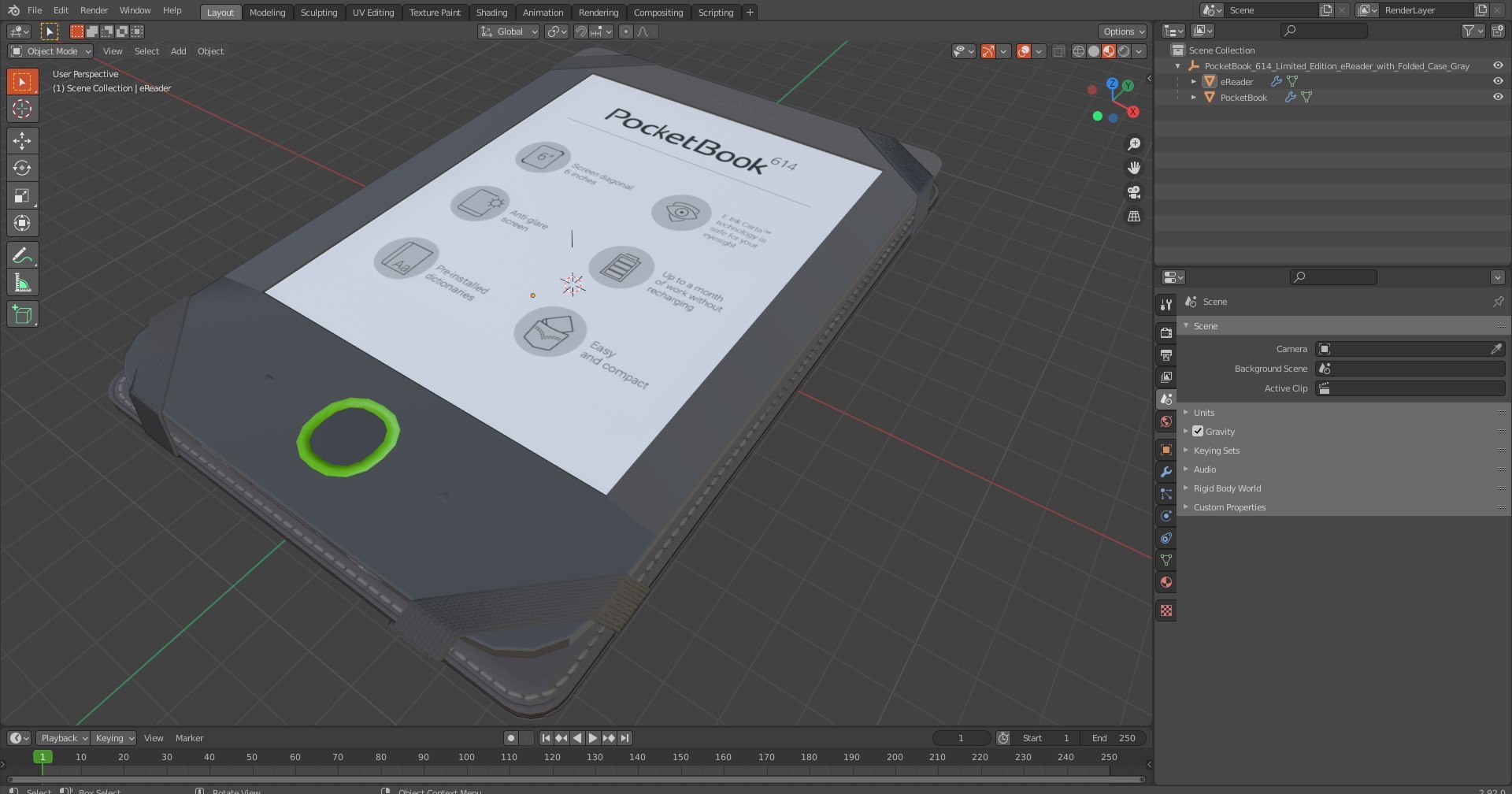 3D PocketBook 614 Limited Edition EReader With Folded Case Gray ...