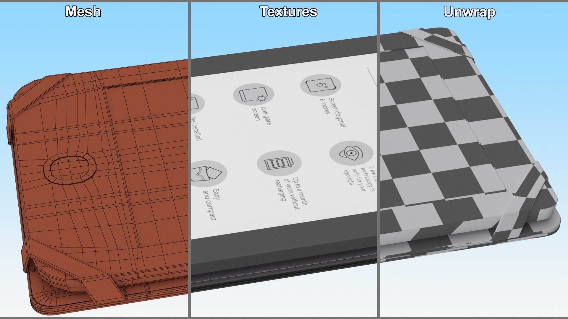 3D PocketBook 614 Limited Edition EReader With Folded Case Gray ...