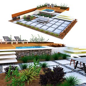 3D Realistic Backyard Landscape Model model